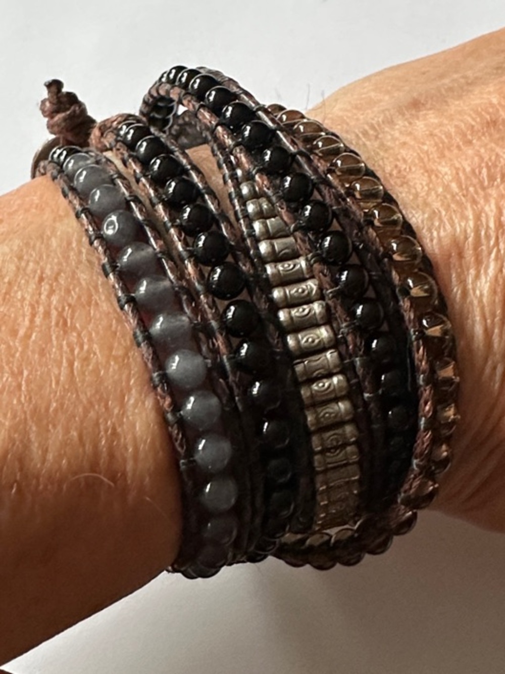 Men's Multi-Strand Brown & Black Beaded Wrap Bracelet
